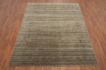 Elegant Minimalist Gabbeh Area Rug 7x8 with Subtle Decorative Borders