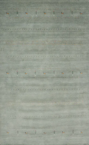 Soft Green Gabbeh Area Rug 7x10 with Delicate Tribal Designs