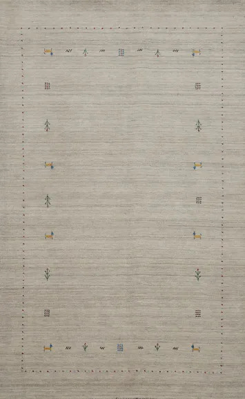 Luxurious Soft-Toned Gabbeh Area Rug 5x8 with Minimalist Artistic Flair