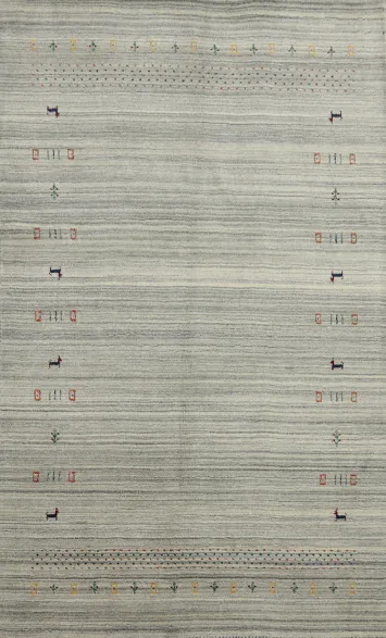 Soft Gray Gabbeh Area Rug 5x8 with Delicate Decorative Details