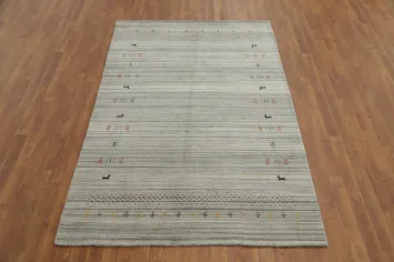 Soft Gray Gabbeh Area Rug 5x8 with Delicate Decorative Details