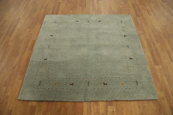 Elegant Minimalist Gabbeh Rug 5x5 with Subtle Decorative Borders