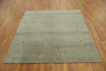 Serene Green Gabbeh Rug 5x5 with Subtle Graceful Accents