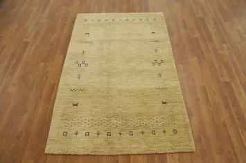 Soft Gabbeh Rug 4x6 with Delicate Tribal and Subtle Color Accents