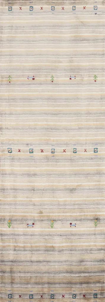 Elegant Striped Gabbeh Runner Rug 2x8 with Unique Handcrafted Design