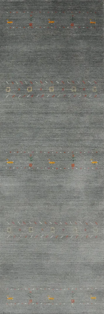 Elegant Gray Gabbeh Runner Rug 2x9 with Subtle Geometric Patterns