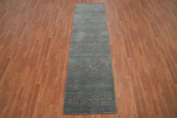 Elegant Gray Gabbeh Runner Rug 2x9 with Subtle Geometric Patterns