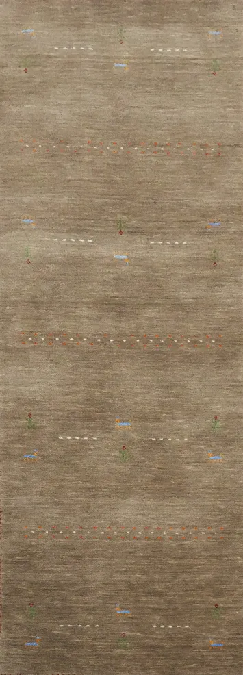 Neutral Toned Gabbeh Runner Rug 2x8 with Delicate Colorful Accents