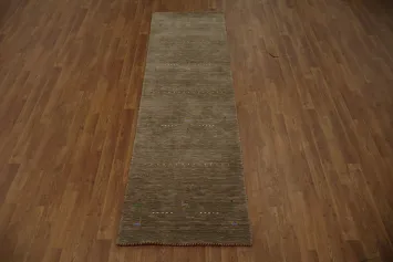 Neutral Toned Gabbeh Runner Rug 2x8 with Delicate Colorful Accents