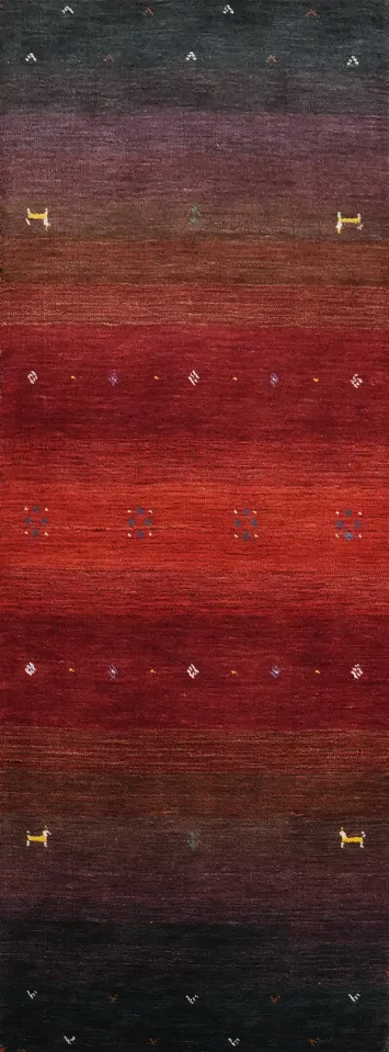 Handmade Gabbeh Runner Rug 2x7 with Color Gradient and Animal Accents