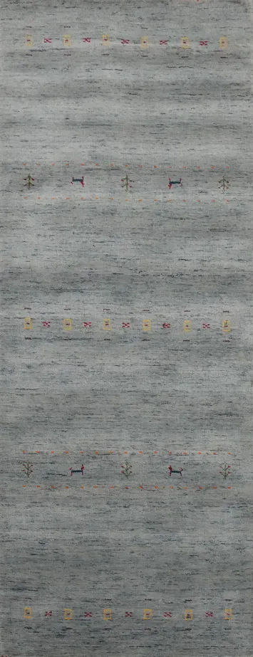 Tribal Gray Gabbeh Handmade Runner Rug 3x8