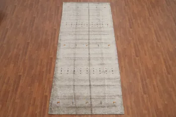 Elegant Minimalist Gabbeh Area Rug 5x12 with Subtle Geometric Patterns