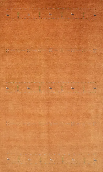 Sun-Kissed Orange Gabbeh Area Rug 6x9 with Embroidered Details