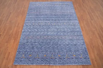 Premium Blue Gabbeh Rug 5x8 with Tribal Pattern Highlights