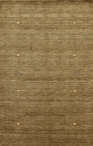 Handcrafted Brown Gabbeh Rug 4x6 with Minimalist Red & Yellow Patterns