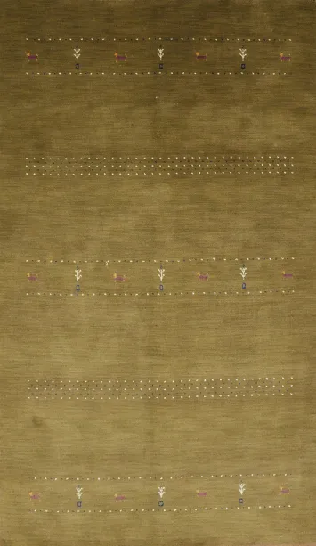 Khaki Green Gabbeh Rug 5x8 with Delicate Embroidered Patterns