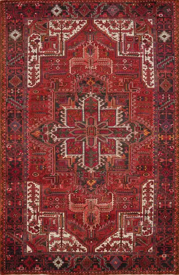 Vegetable Dye Red Geometric Heriz Persian Area Rug 8x11