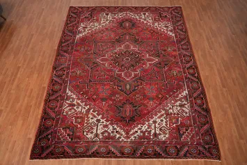 Large Red Wool Vintage Heriz Persian Vegetable Dye Rug 10x13