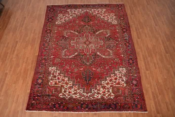 Handmade Red Wool Heriz Vegetable Dye Persian Area Rug 9x12