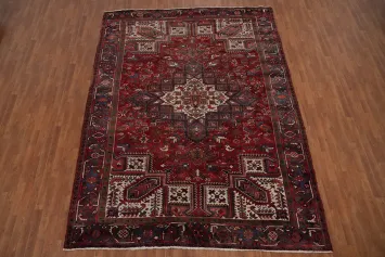 Red Geometric Heriz Vegetable Dye Persian Area Rug 9x11
