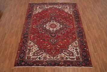 Red Geometric Vegetable Dye Heriz Persian Area Rug 9x11