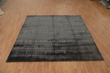 Dark Wool Gabbeh Square Area Rug 8x8