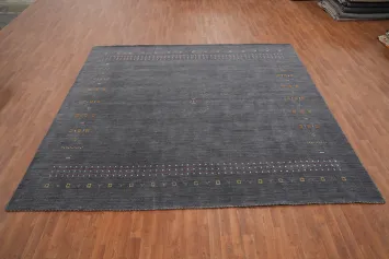 Tribal Gabbeh Square Wool Gray Area Rug 10x10