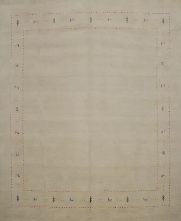 Stylish Beige Gabbeh Area Rug 10x10 Enriched with Artistic Border Details
