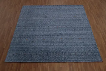 Elegant Blue Gabbeh Area Rug 10x10 with Subtle Pattern Accents