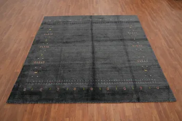 Elegant Charcoal Gabbeh Area Rug 8x8 with Subtle Tribal Designs