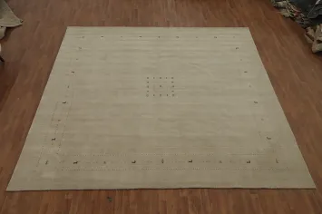 Soft Neutral-Toned Gabbeh Square Rug 12x12 with Delicate Tribal Patterns