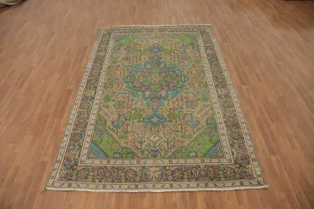 Vintage Geometric Tabriz Persian Area Rug 6x9