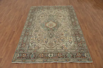 Vintage Geometric Tabriz Persian Area Rug 6x9