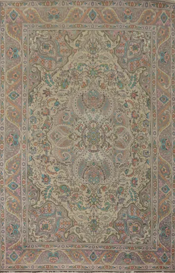 Floral Wool Medallion Tabriz Persian Area Rug 7x10