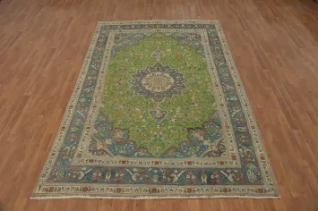 Timeless Persian Tabriz Rug 6x10 with Intricate Green and Blue Design