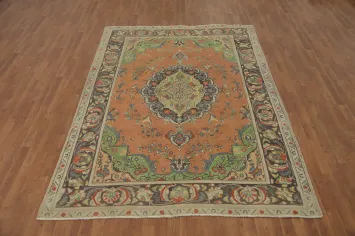 Traditional Orange & Green Tabriz Persian Rug 6x9 with Intricate Medallion
