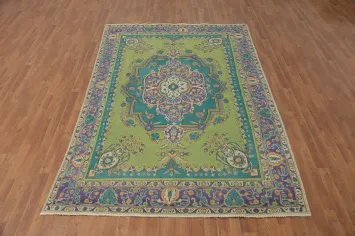 Vintage Green Tabriz Persian Area Rug 6x9
