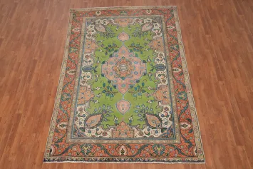 Traditional Green Wool Tabriz Persian Area Rug 6x10
