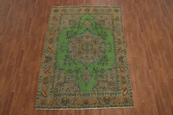 Vintage Green Tabriz Persian Area Rug 6x9