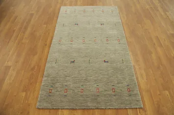 Elegant Gabbeh Rug 3x5 Featuring Minimalist Animal Patterns