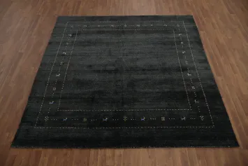 Sleek Gabbeh Area Rug 8x8 Featuring Minimalist Borders