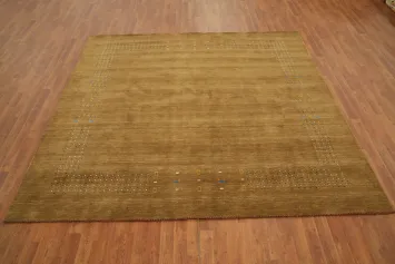 Deluxe Brown Gold Gabbeh Area Rug 8x8 Offering a Simple Yet Chic Aesthetic