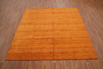 Organic Geometric Patterns Burnt Orange Gabbeh Area Rug 8x8