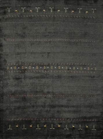 Stylish Gabbeh Area Rug 8x8 in Deep Charcoal with Subdued Tribal Details