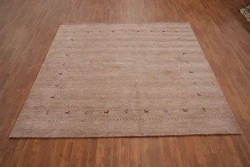 Elegant Minimalist Gabbeh Area Rug 8x8 with Subtle Animal Accents