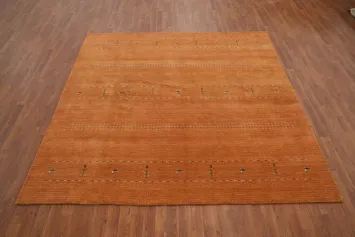 Elegant Orange Gabbeh Area Rug 8x8 with Subtle Details