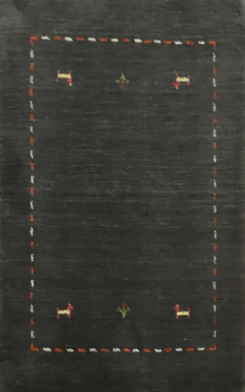 Elegant Minimalist Dark Gabbeh Rug 2x3 with Subtle Tribal Patterns