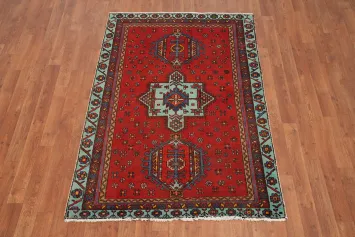 Red Geometric Heriz Persian Rug 4x5