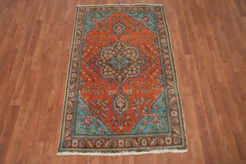 Orange Wool Floral Tabriz Persian Rug 3x5