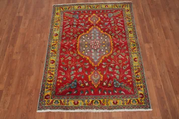 Red Floral Wool Tabriz Persian Rug 3x5